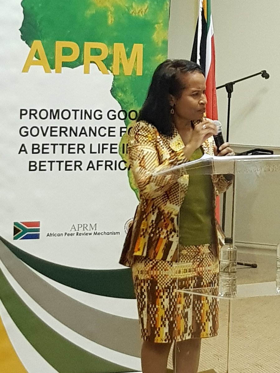 Former DPSA Minister & current Chancellor of Nelson Mandela University, Dr Geraldine Fraser-Moleketi shares experiences, challenges & successes of #APRM in the South African context and drawn values. @GJFras @SindiChikunga #BathoPele