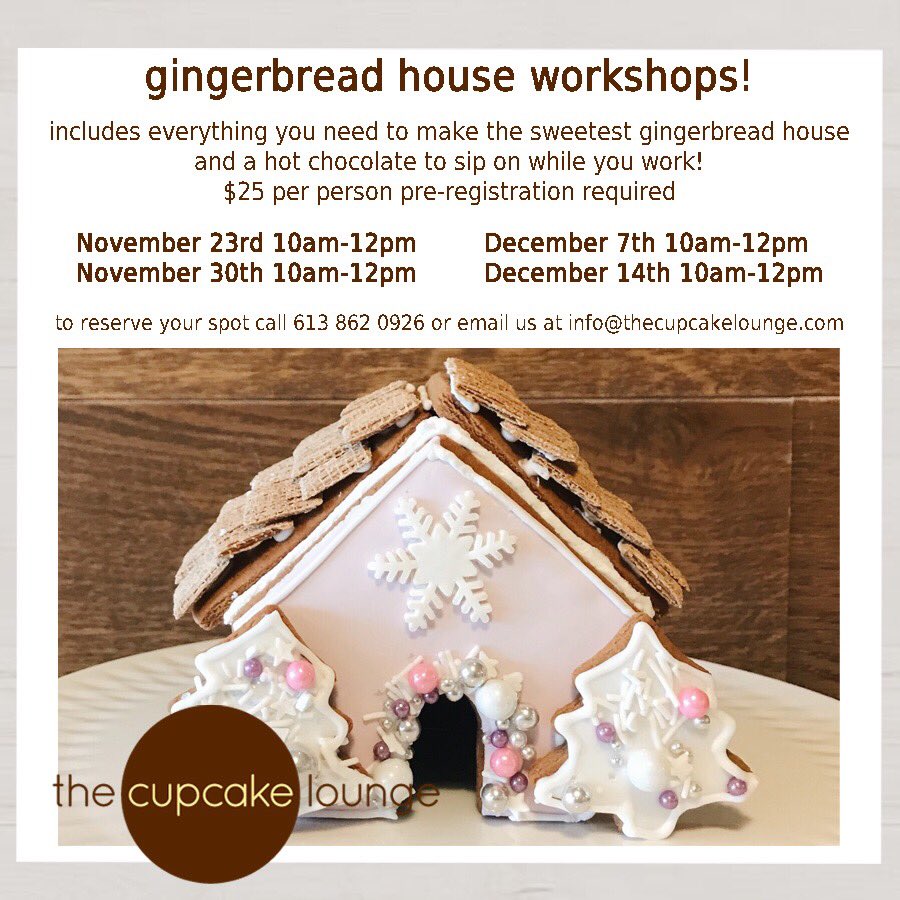 cupcakesottawa's tweet photo. Because who doesn’t want to spend a chilly morning drinking hot chocolate and making a gingerbread house!🎄Call us to reserve your spot!! #holidayfun #gingerbreadworkshop https://t.co/ZTt1xUnnWM