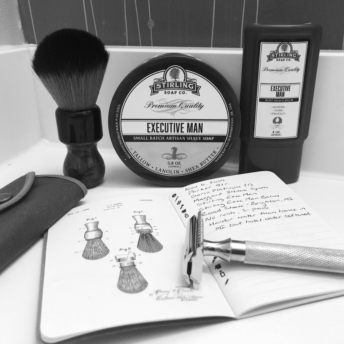 I don’t wear a “power tie” on work trips but <a href="/stirlingsoap/">Stirling Soap Co.</a> Executive Man is is my “power shave” 
#wetshaving