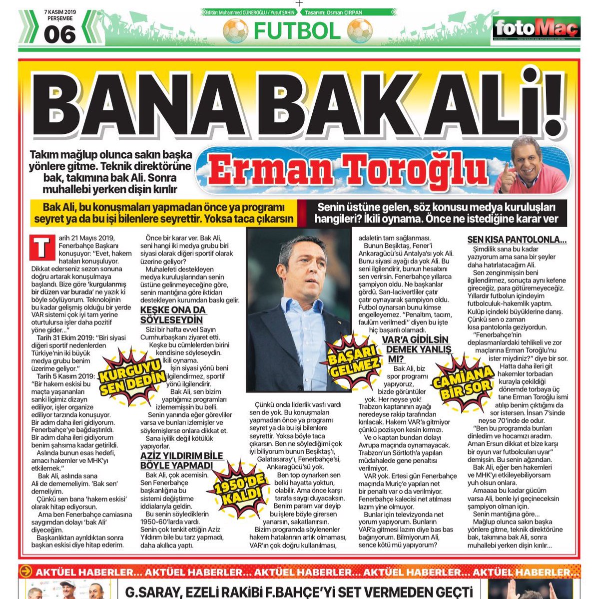 Doberman lakaplı Fetö artığı, eski hakem müsveddesi, Başkanımıza direkt adıyla hitap edebilecek hadsizliği nereden buluyorsa, O'nu o bulduğu yere gömmeyi iyi biliriz. Şansını ve sabrımızı zorlama!

#FenerleKimseBaşaÇıkamaz
#BoykotTurkuvazMedya