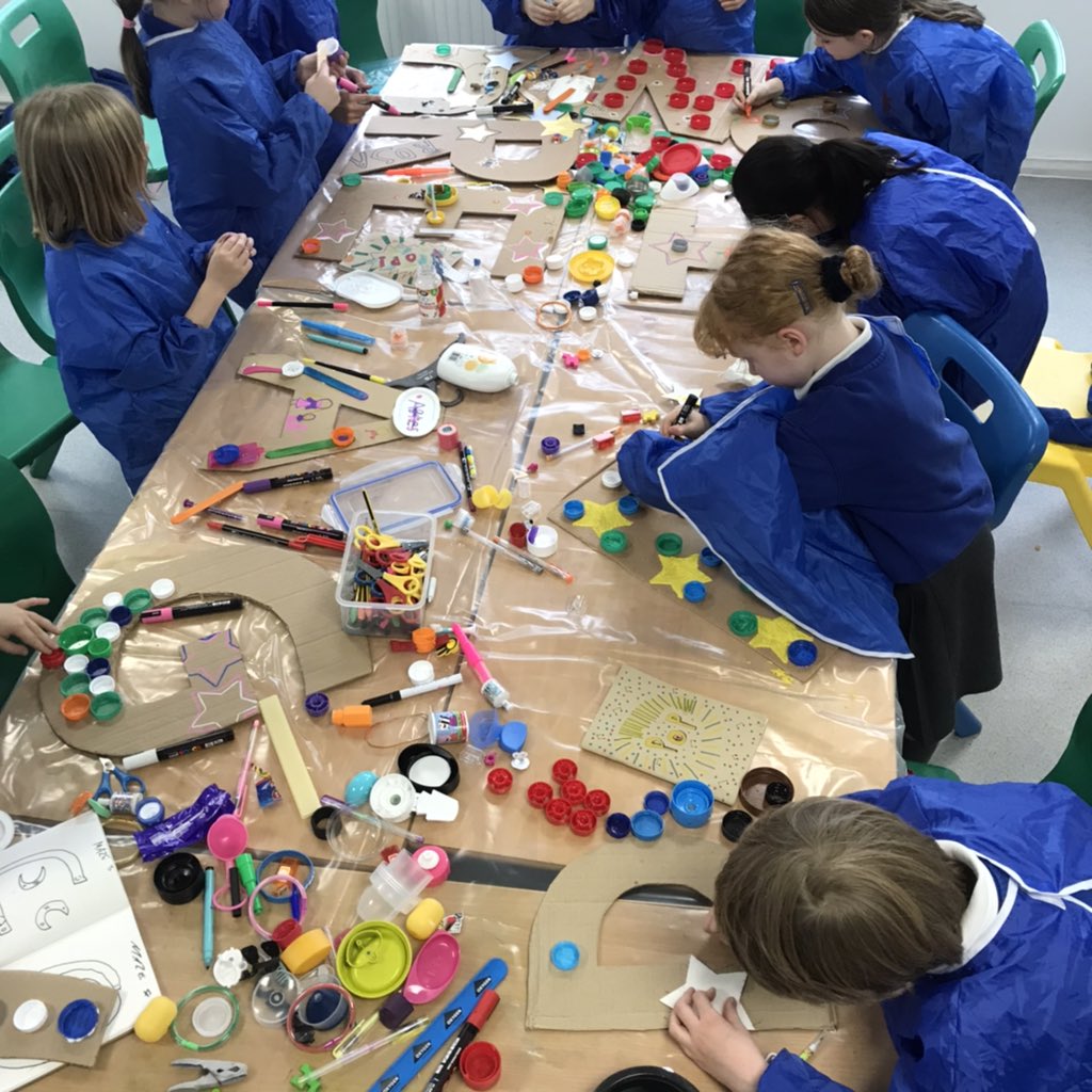 zehrahicks's tweet photo. Last week at illustration club Y3 and Y4s made letters re-using cardboard and plastic. Inspired by @LaytonNeal book #aplanetfullofplastic, @TheJanePorter alphabet she made from items she found in the river wandle and all the fabulous arty and crafty things @SketchBetter do. https://t.co/uVMNmIskhu