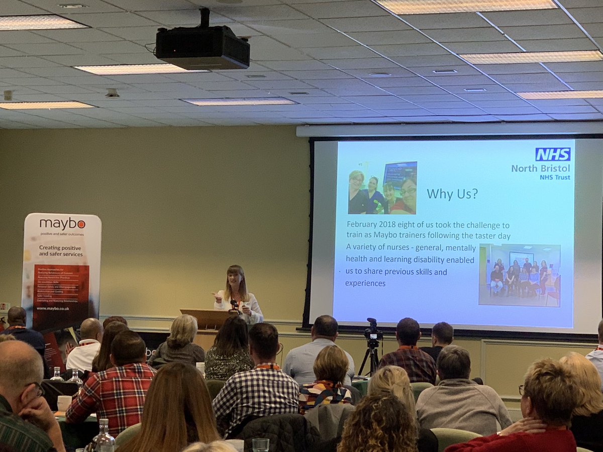 MayboLimited's tweet image. Penny describing being proud of their journey to becoming @MayboTrainers at @NorthBristolNHS @NBTNursing and the benefits to the trust, their colleagues and patients #MayboConference