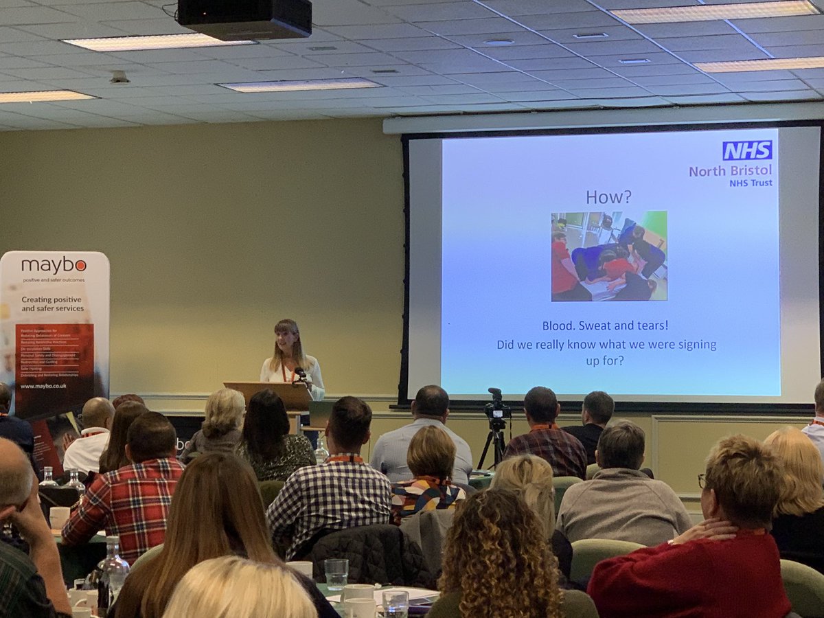 MayboLimited's tweet image. Penny describing being proud of their journey to becoming @MayboTrainers at @NorthBristolNHS @NBTNursing and the benefits to the trust, their colleagues and patients #MayboConference