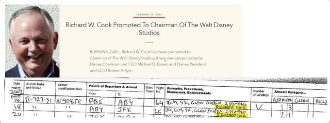 16.  #JamesGunn,  #VictorSalvo,  #JohnHeeley,  #MichaelLaney, a few Disney directors and executives charged and convicted of pedophilia. Virginia Roberts named Disney Chairman George Mitchell as pedophile in Epstein documents. Richard Cook took trips on Lolita Express  #PedoDisney