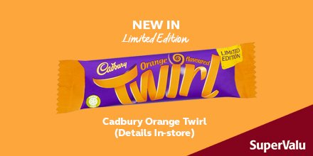 SuperValuIRL's tweet image. 🙌THEY DO EXIST 🙌The moment you have been waiting for. Cadbury&apos;s Orange Twirl has landed in-store. 🍫🍊 Have you managed to get your hands on one? #OrangeTwirl #LimitedEdition While stocks last.
