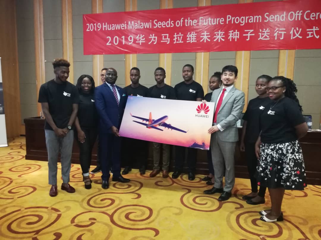 MalawiGovt's tweet photo. Minister responsible for #ICT, @MarkBotomani, sends off students travelling to #Beijing and will later proceed to #Shenzhen, the headquarters of the world’s leading ICT giant, @Huawei Technologies Ltd under Seed for the Future flagship program that started in 2015
@MwNewsAgency https://t.co/GsWUW0sLBT
