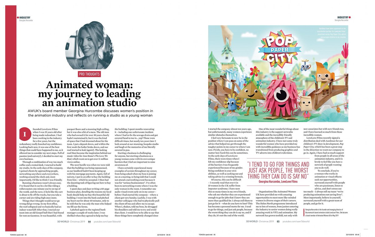 We are so thrilled to see our managing director Georgina in 3D World Magazine, telling her story of opening an animation studio!