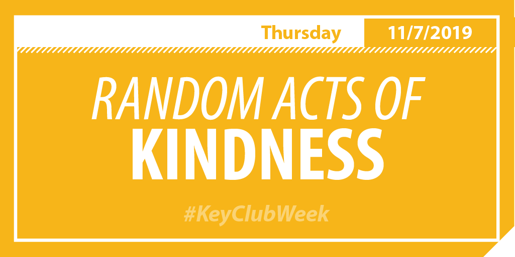 keyclub's tweet photo. Today is Random Acts of Kindness day during #KeyClubWeek. Are you ready to perform Random Acts of Kindness? We can't wait to see what you do. Share your acts of kindness via social media for a chance to win Key Club-branded stickers. #KCKindness
https://t.co/Yvyi3hUjdK https://t.co/muPNUPTTBO