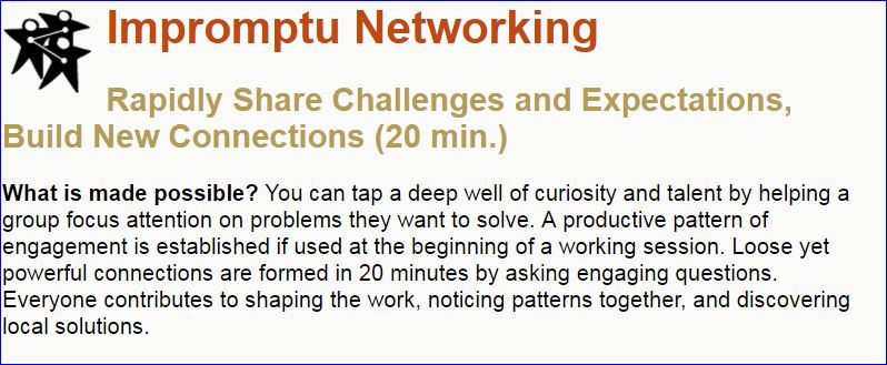 LiberatingStructures (@lsusers) on Twitter photo Interested in using LS? Try Impromptu Networking to tap a deep well of curiosity and talent by helping a group focus attention on problems they want to solve.. For more info try the app or click bit.ly/2RV14oF
<a href="/juanitaguidera/">Juanita Guidera</a> <a href="/robcunney/">Rob Cunney</a>
<a href="/crowley_philip/">Dr Philip Crowley</a> Interested in using LS? Try Impromptu Networking to tap a deep well of curiosity and talent by helping a group focus attention on problems they want to solve.. For more info try the app or click bit.ly/2RV14oF
<a href="/juanitaguidera/">Juanita Guidera</a> <a href="/robcunney/">Rob Cunney</a>
<a href="/crowley_philip/">Dr Philip Crowley</a>