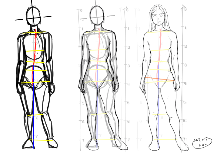 【練習】写真模写
人体のS字はどこ…? ここ…?
#イラスト練習 