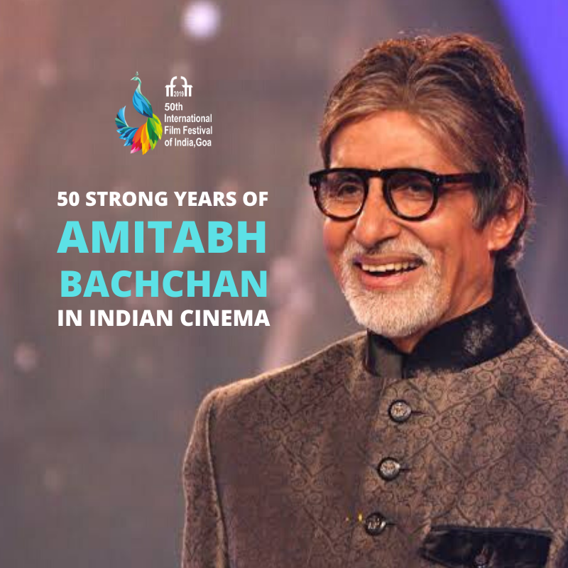 IFFIGoa's tweet image. 2019 is definitiely a year with a lot of significant "50s".
The legendary actor @SrBachchan completes 50 years in Indian Cinema and all we can say is "50 &amp;amp; Going Strong!"

Catch him live at the 50th IFFI Inaugural Ceremony!

#IFFI2019 #50YearsOfAmitabhBachchan #50YearsofBachchan