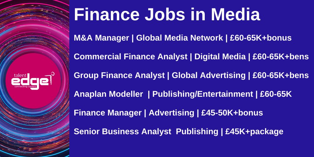 Our Media team at <a href="/talentedgeLDN/">TalentEdge</a> is working with some of the most exciting and creative companies in the media and marketing sector. Check out all our live roles at talentedge.co.uk  
#Accountancy #cima #ACCA #financejobs #accountingjobs #ACA