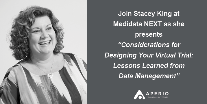 AperioClinical's tweet photo. Check-out Aperio's Stacey King at #MedidataNEXT2019 as she presents on "Considerations for Designing Your Virtual Trial: Lessons Learned from Data Management:" https://t.co/KkbgHpfyax  #virtualtrials #clinicaltrials #clinicaldatamanagement #CRO https://t.co/7RcjlCcP9Q