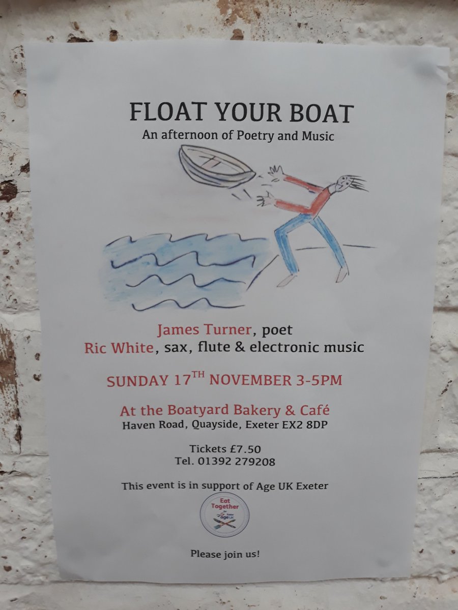 AgeUKexeter's tweet photo. Boatyard Bakery are hosting an #EatTogether fundraising afternoon on Sun 17 Nov, 3pm - 5pm. Music and poetry in the colourful surroundings. Tickets are £7.50 available in person from the café or you can reserve by calling them on 01392 279208 #Exeter #ExeterQuay #ExeterLife https://t.co/fwMFmVElwz