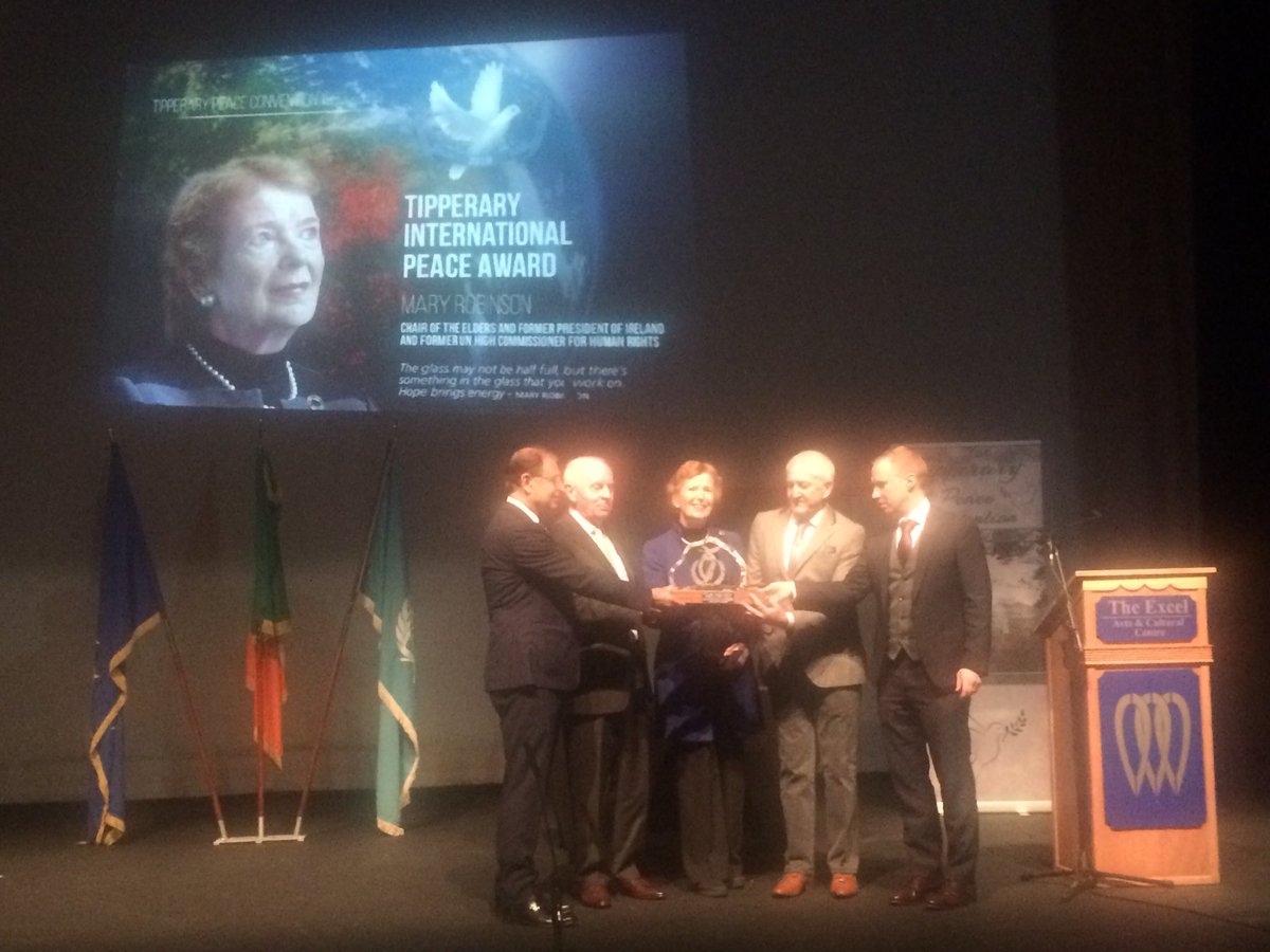Beautiful award ceremony at Tipperary honoring former President Mary Robinson, chair of <a href="/TheElders/">The Elders</a>, with the Tipperary International Peace Award <a href="/TipperaryPeace/">Tipperary Peace Convention</a>