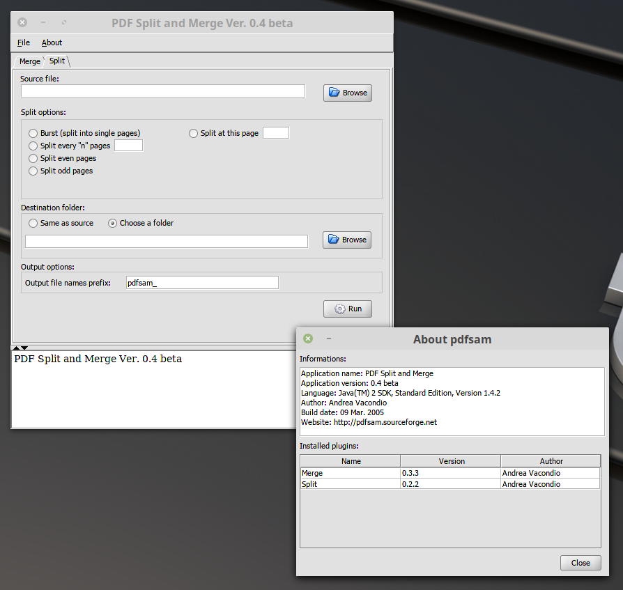 PDFsamOSS's tweet image. A walk down memory lane and I found one of the very first #PDFsam releases. A quick count and I realized it&apos;s been 15 years already.. phew, that&apos;s a lot of time!
Out of curiosity I tried to run that old version on my machine, with an #OpenJDK 11 and yes, it still works 😎