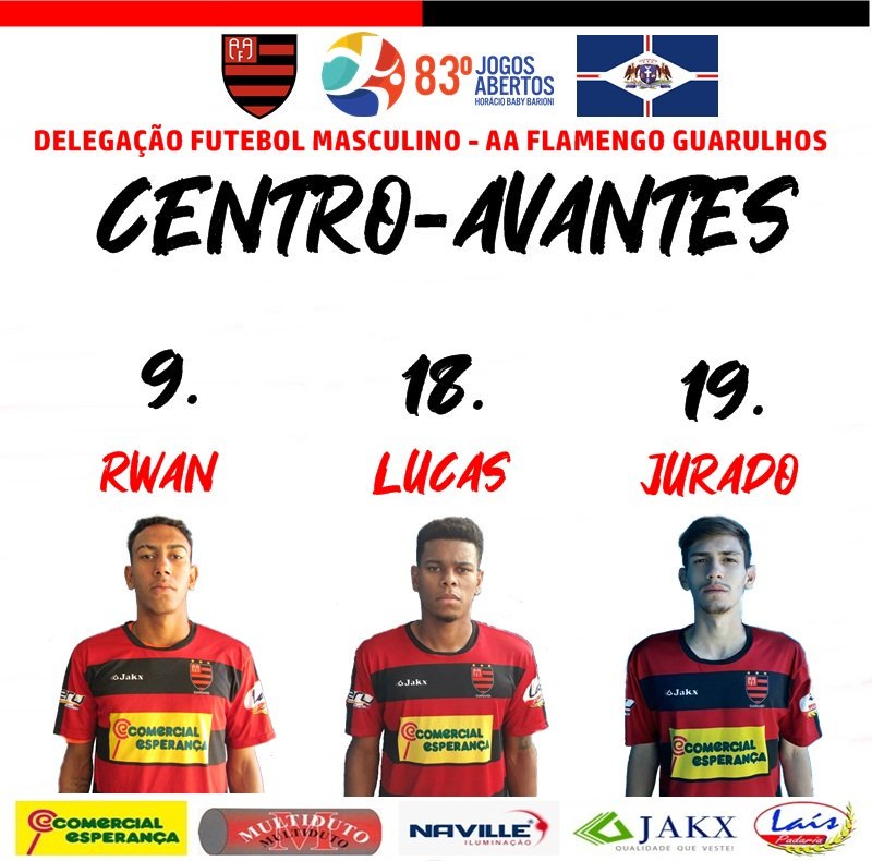 FlaGuarulhos's tweet photo. #JAI2019 - CENTRO-AVANTES
Confira quem são os guerreiros do rubro-negro que vão representar nossa cidade nos Jogos Abertos do Interior, a partir de semana que vem, na cidade de Marília.
9. Rwan (2001)
18. Lucas (2001)
19. Jurado (2002)
#VoaCorvo #TimeDaCidade #CriasDoCorvo https://t.co/qhwRXpBTl9