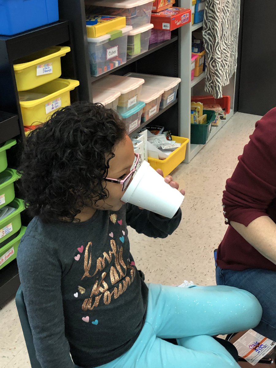 Cooperteachwsd's tweet image. Practicing drinking out of an open cup. Right now we are just drinking air :) the girls were great examples :) The best is how proud Zion is at himself #wearwduello