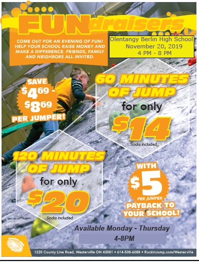 Save the date!! Come support the Class of 2023 at Rockin Jump (Westerville) on Nov. 20 from 4-6
