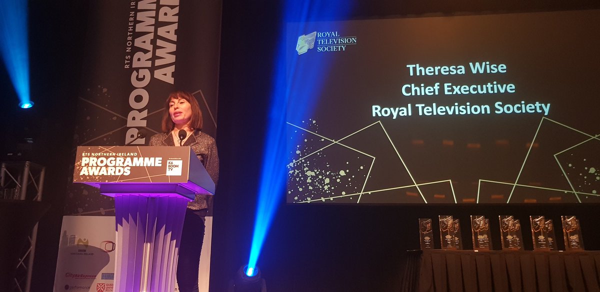 SarahMcCaffrey's tweet photo. The @RTS_NI Programme Awards have kicked off - welcome from the very inspiring Theresa Wise
#bmf2019 #digibelfast https://t.co/iL010ZM23U