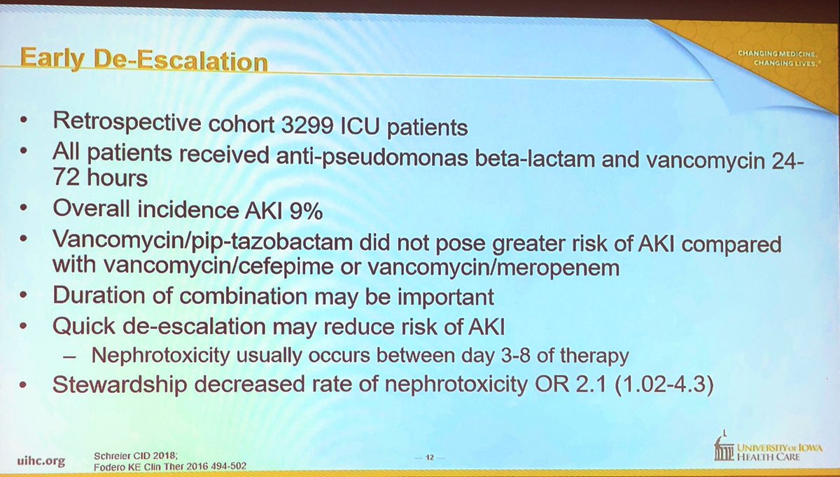 Antimicrobial stewardship reduces incidence of AKI in sepsis. Kelly Percival provides crucial information at #critcareIA