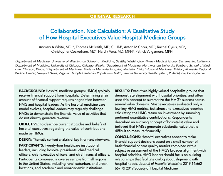 JHospMedicine's tweet photo. How Do Hospital Executives Value Hospital Medicine Groups? We explore in this Qualitative Analysis https://t.co/HDfeAMJGqo via @UW_HospMed @AndrewW2000 @RachelCyrus4 @ChivuMD https://t.co/DJpav8llWQ