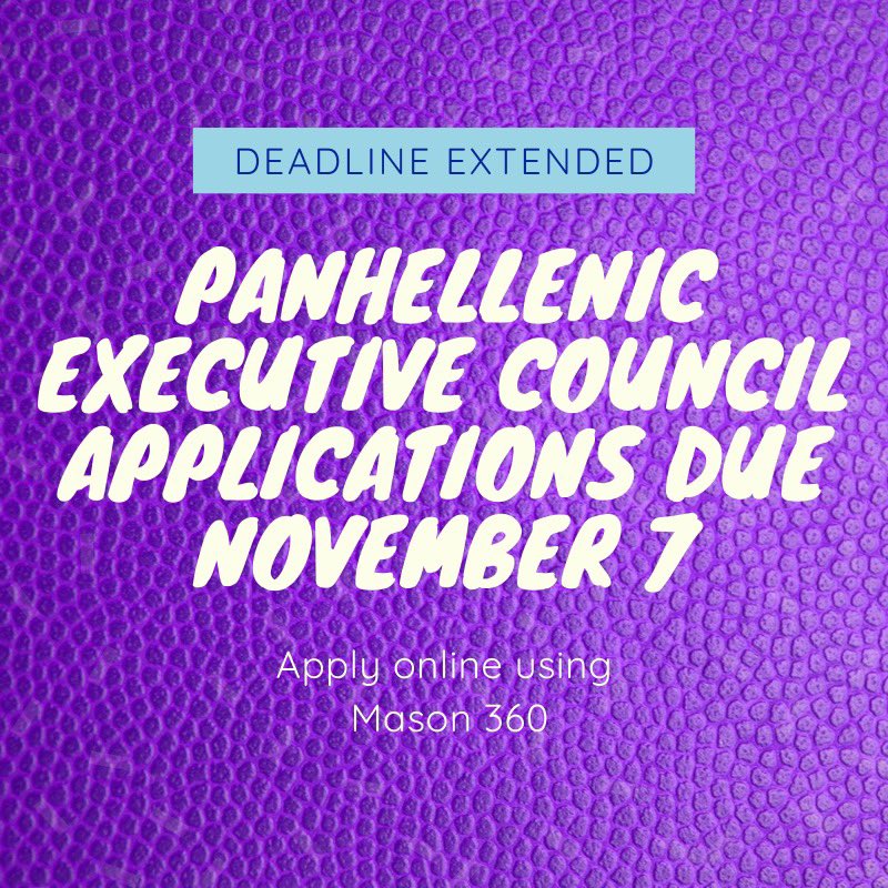 Today is your last chance to apply for the Panhellenic Executive Council! Head to Mason 360 now to submit your application. cglink.me/s21488