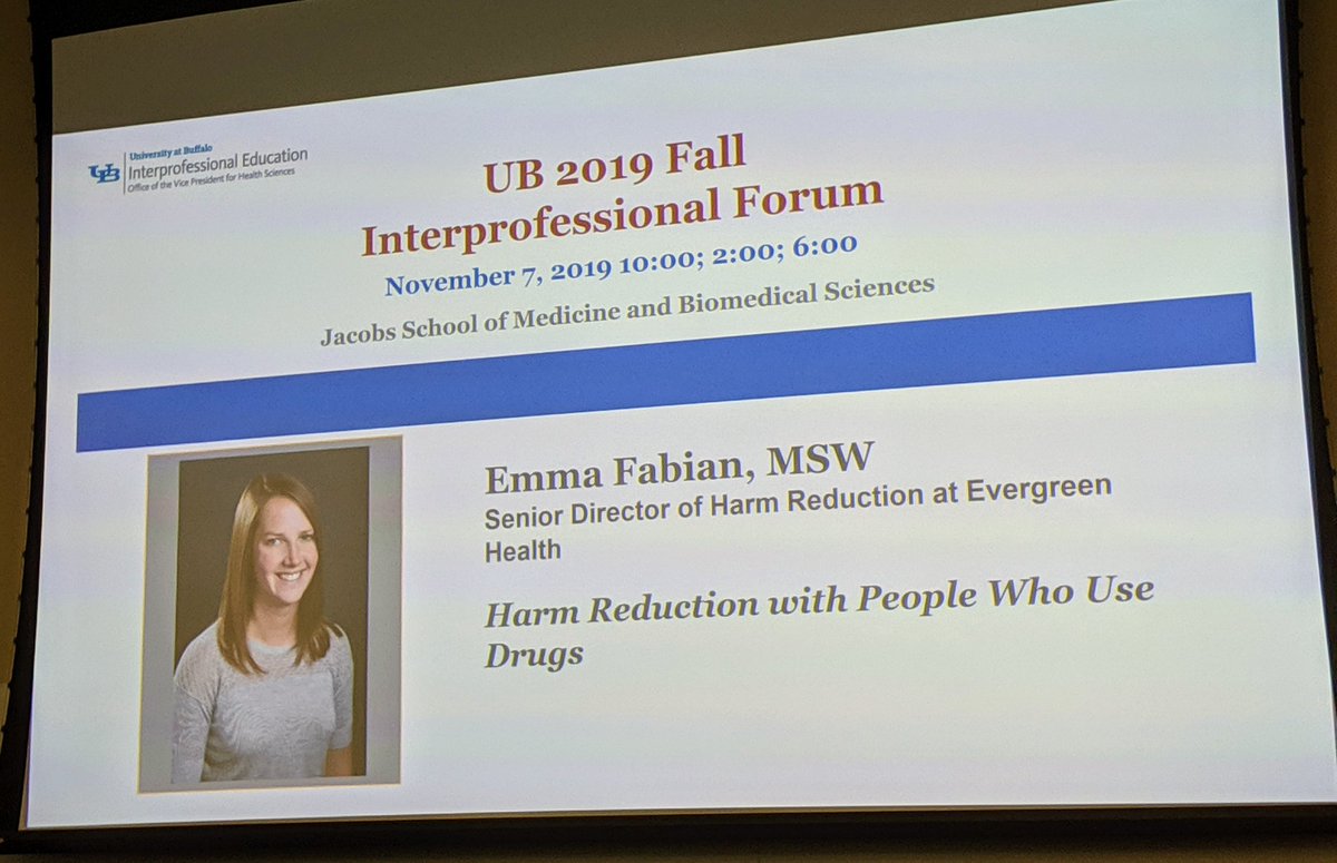 njsmyth's tweet photo. Emma Fabian, MSW (@UBSSW alumna), Senior Director of Harm Reduction at Evergreen Health, speaking about a person-centered approach to #harmreduction #ipe #ubipe https://t.co/43OtY9wn6H
