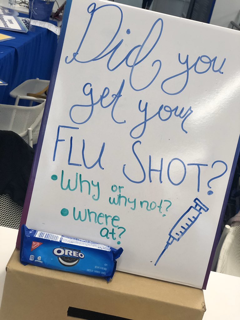 Did you get a flu shot or(eo) not?? Come to the student center from 11-1 and let us know, and get some cookies in the process😊🍩