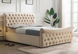 Our Lucinda chesterfield side lift ottoman bed frame by Flair Furnishings features a beautiful scroll headboard & footboard with button detailing & a studded finish to the sides. Available in Double 4ft 6 & Kingsize 5ft 
buff.ly/36Grt14 
#ottomanbedframe #bedroomstorage