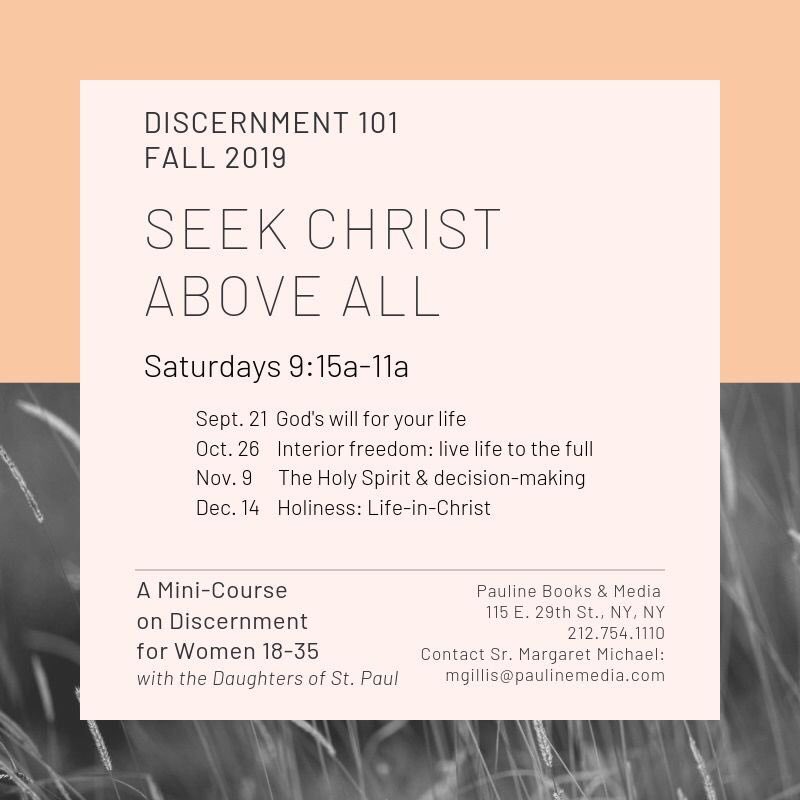 What are you doing for #vocationawarenessweek? 
How about encouraging single 18-35 women to attend this weekend’s Discernment 101 at @Pauline_NY? 
Hint: thats your cue to call us 📞 and/or to RT! 😉😇