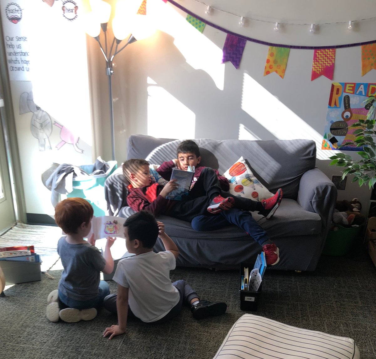 mrskendradavis's tweet photo. "Step 1: Find a Story. A good one. Step 2: Find a Reading Buddy. Make sure your reading buddy is nice and snuggly. Make sure you both like the book. Step 3: Find a Cozy Reading Spot. Couches are cozy. So are chairs big enough for two." #howtoreadastory @KateMessner @bp_mustangs https://t.co/tD6nbl507o