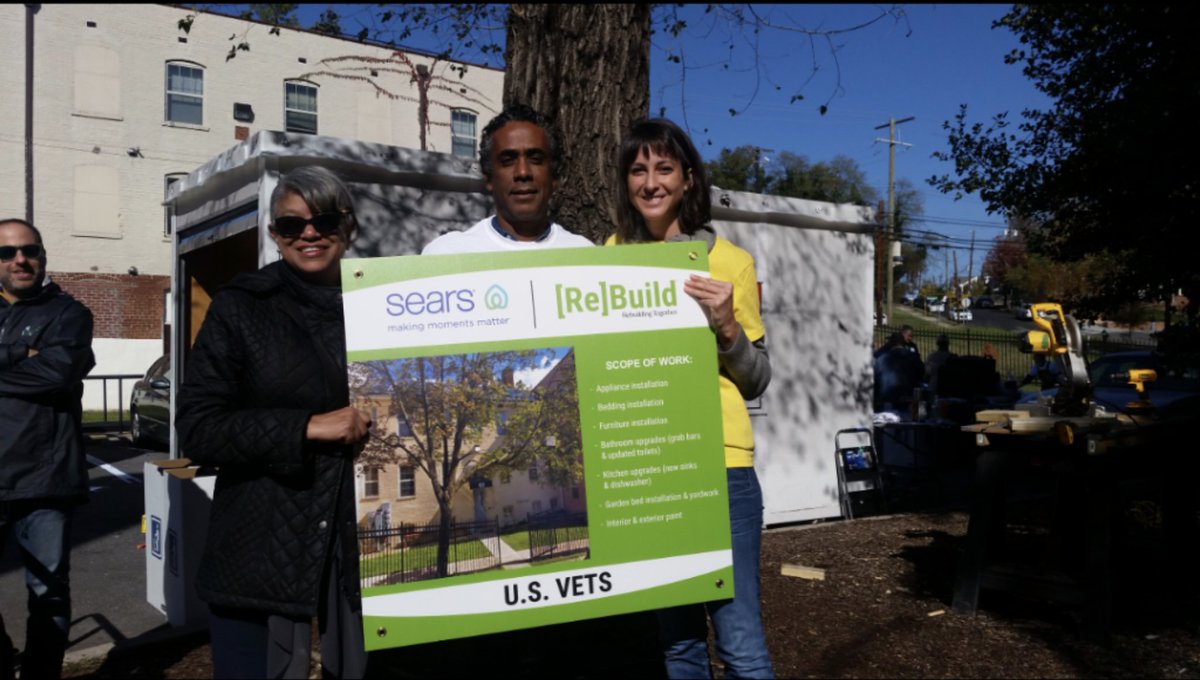 MStutz_RT's tweet photo. Volunteers roll up sleeves for renovation of a U.S.VETS facility in honor of Veterans Day thanks to @RTDCAlex and @Sears. We were thrilled to have many special guests including @VAREPNational @HUDgov @DeMarcusWare @NCHVorg https://t.co/17JReOHyGY