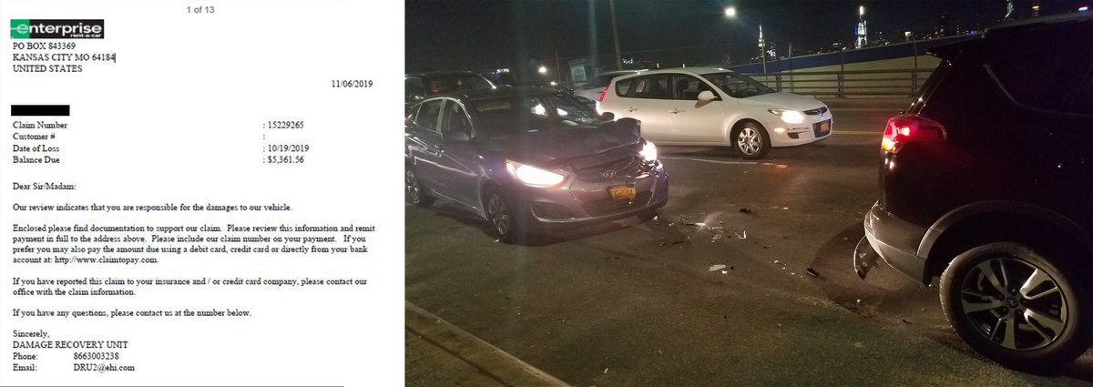 OnwardsAaron's tweet photo. Hey @enterprisecares - funny thing happened to me. One of your drivers rear-ended me at a stoplight. Then I got an email saying I'm liable for damages. That was funny. LMK what you wanna do! (That super messed up car behind my car is yours). https://t.co/Xf0z0yjsti