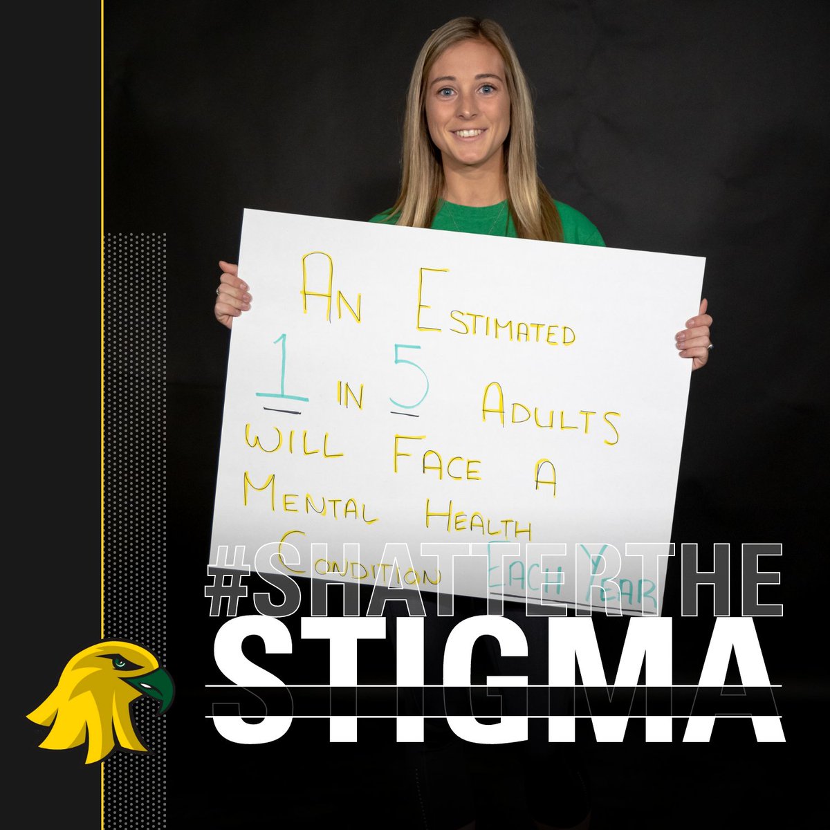"An estimated 1 in 5 adults will face a mental health condition each year."

Help us #ShatterTheStigma Friday night in the Tuttle North Ice Hockey Arena!

<a href="/GoldenEaglesHky/">Brockport Hockey</a> vs. Morrisville State - 7pm

The first 300 people will receive free tshirts!

#BeTheChange | #TalonsUp