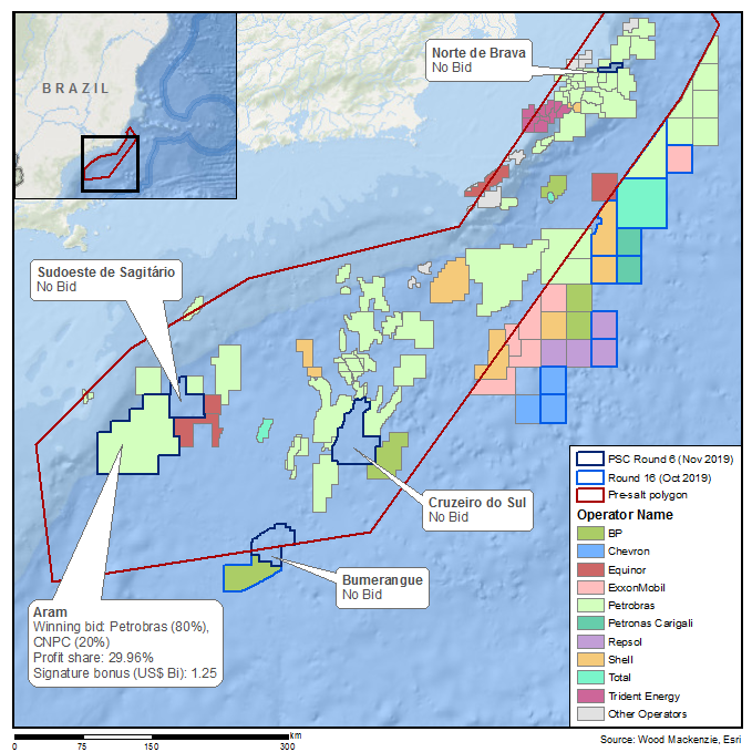 JulieWilson_WM's tweet photo. Brazil's 2019 licensing Carnaval peters out. Petrobras was the only bidder on just one of the 5 blocks on offer in PSC Round 6. This follows a disappointing Transfer of Rights round yesterday. Will the Brazilian government reconsider the high upfront signature bonuses required? https://t.co/dfw9DDnzIH