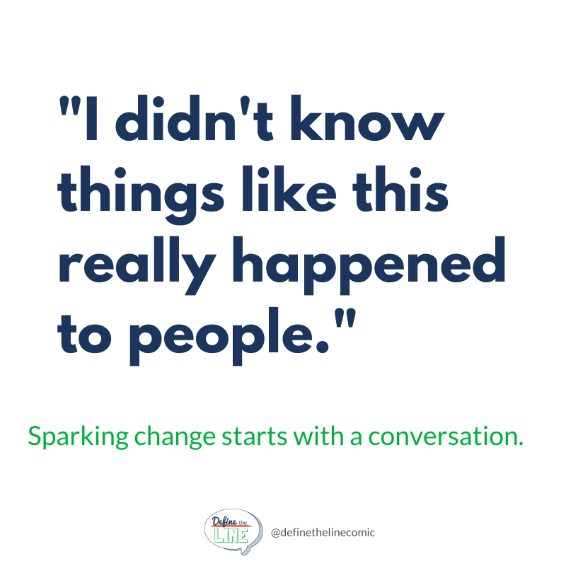 Define_theLine's tweet image. By having open, meaningful, and vulnerable conversations about sexual harassment in the workplace we can each spark change. We can help to create workplaces that are safe and secure for everyone. 
#definetheline #stopharassment #harassmentprevention #timesup #metoonowwhat #metoo