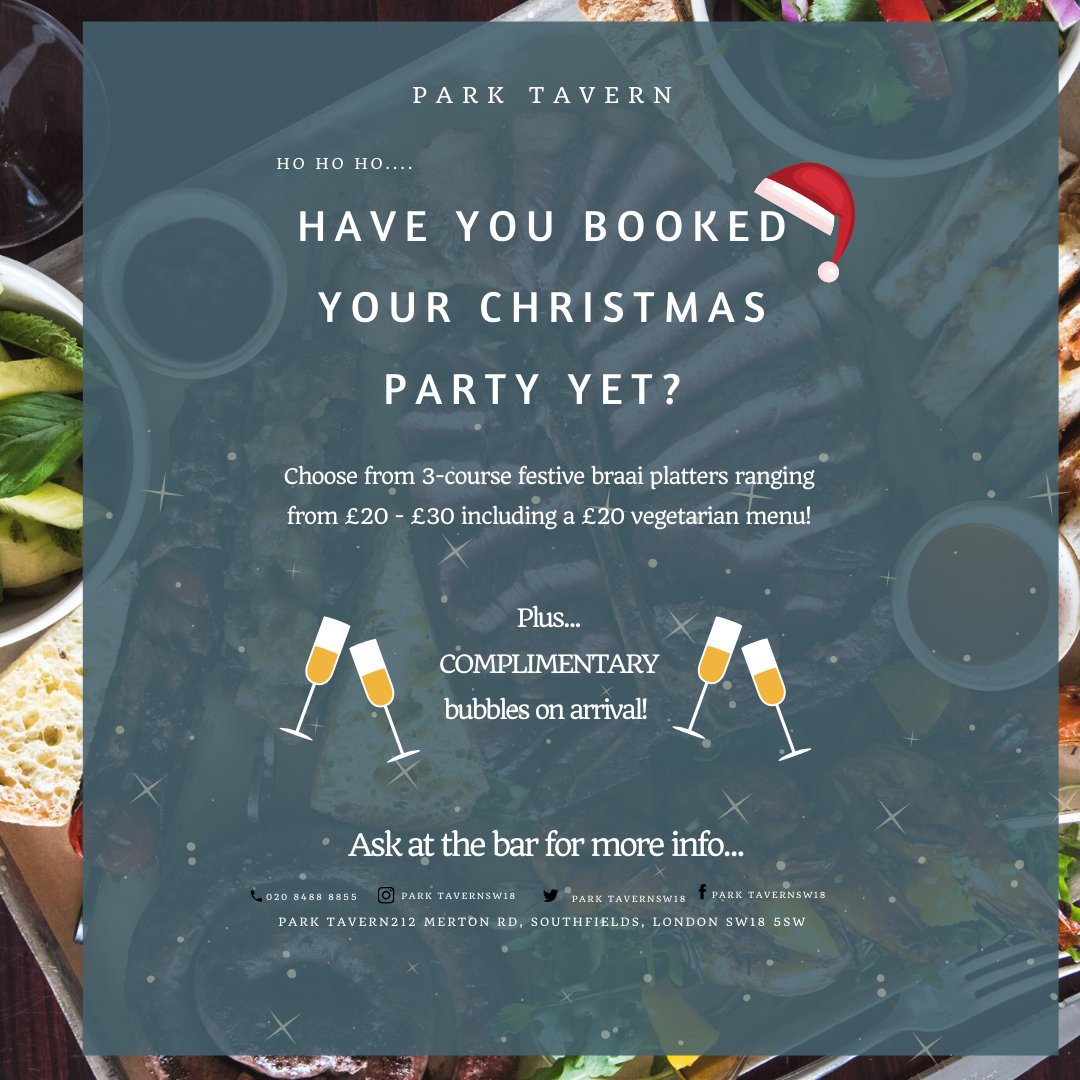 ParkTavernSw18's tweet photo. Have you booked your Christmas Party yet? Don't worry we have you covered! www.info@Parktavern.co.uk https://t.co/ghZM0ApHld