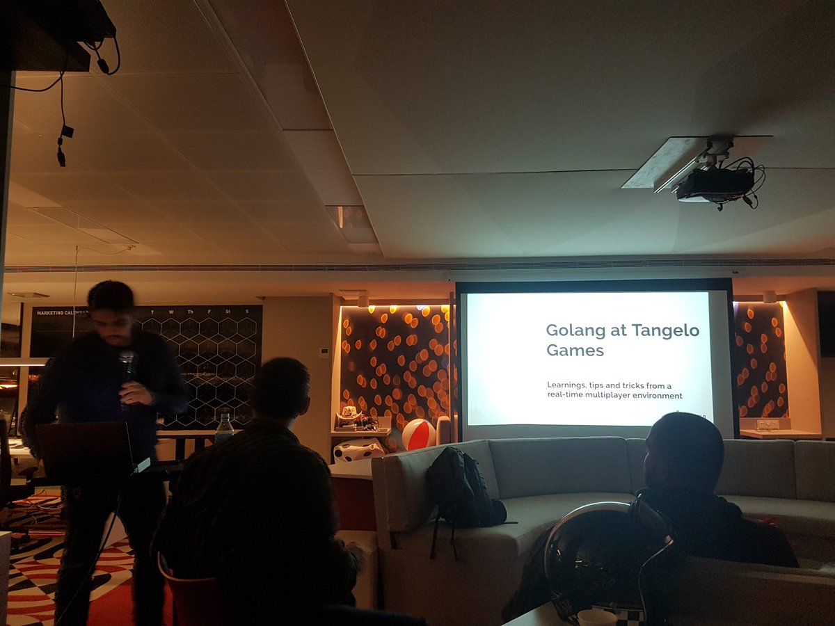 Kicking off November's meetup at <a href="/TangeloGames/">Tangelo Games</a> by <a href="/ronnylt/">Ronny López</a> who will talk about their #golang stack