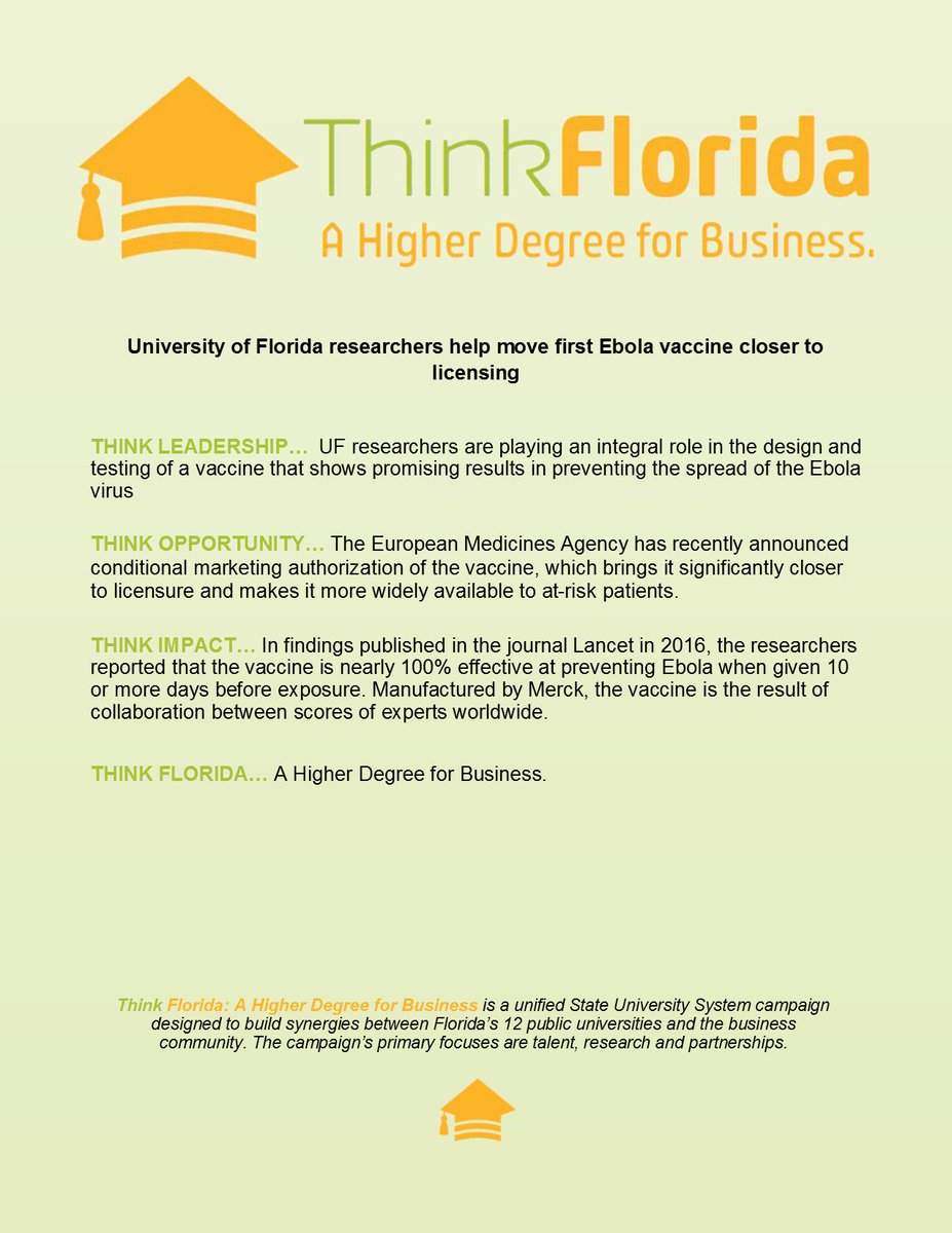 SUS_Florida's tweet image. #ThinkFlorida @UF researchers help move first Ebola vaccine closer to licensing