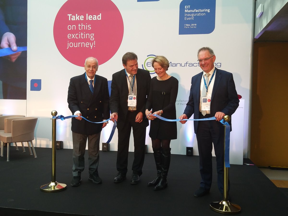 Ribbon Cutting Cerimony with Agnès Paillard @EITeu Heinrich Flegel (Chairman of Supervisory Board) George Chryssolouris (LMS) and Klaus Beetz (CEO). 
#EITMInauguration #EITcommunity #EITmanufacturing  is read for the exciting journey of making innovation happen in #manufacturing