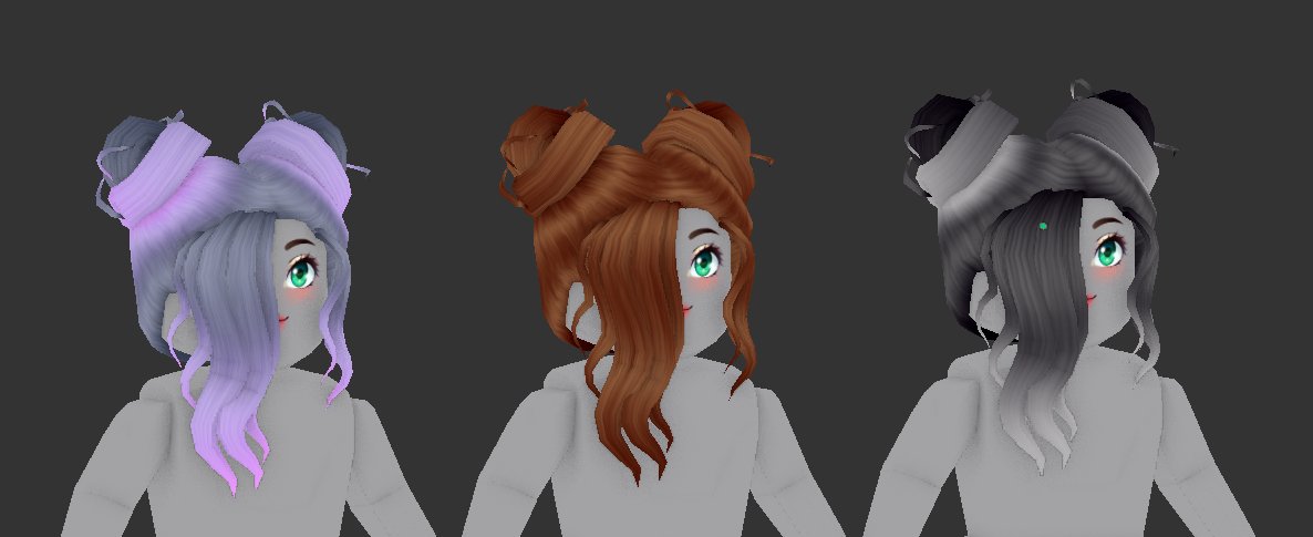 Erythia On Twitter Messy Buns With Long Wavy Bangs What Colors Would You Like These In Roblox Robloxugc - brown messy bun roblox