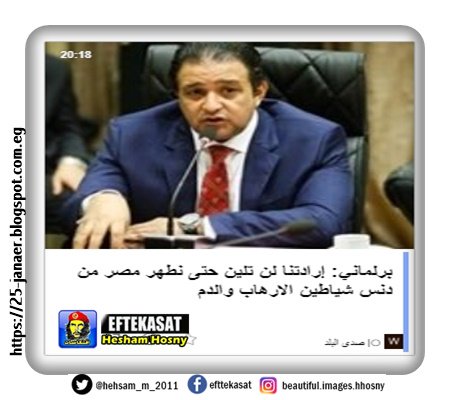 علاء عابد رئيس لجنة حقوق الانسان بمجلس النواب يقول إرادتنا لن تلين حتى نطهر مصر من دنس شياطين الارهاب والدم