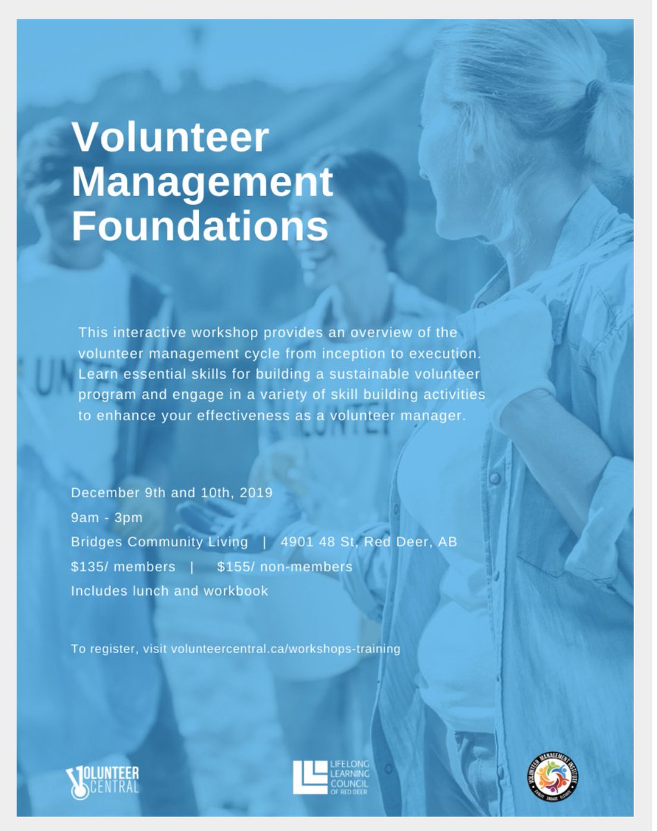 VolManInst's tweet image. Registration is open for the Volunteer Management Foundations #workshop on Dec 9 &amp;amp; 10 in Red Deer🙌🏻 via volunteercentral.ca. •
Thank you to our valued partners for their continued support🙏🏻 @volcentral  and @learningrd 
#volunteermanagement #LoVols  #volmgmt