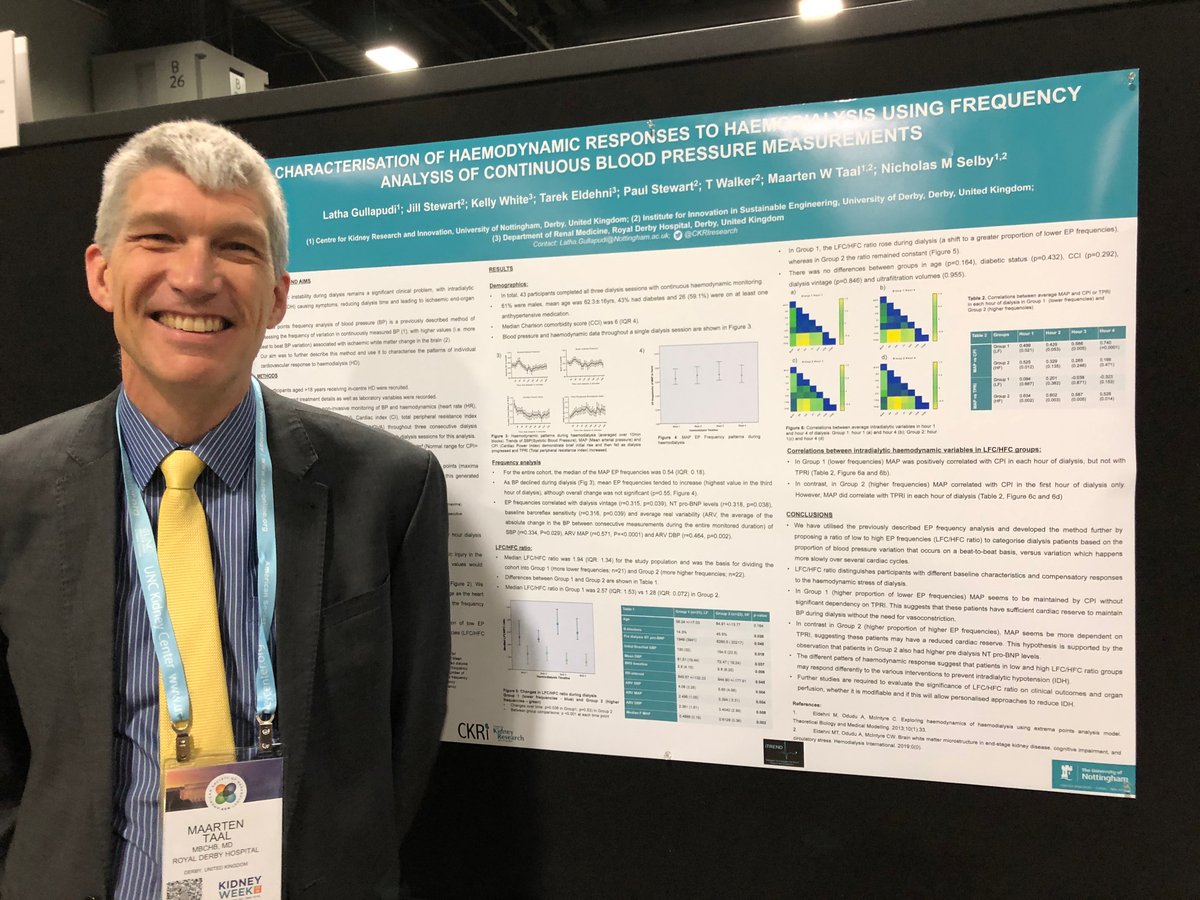 CKRIresearch's tweet photo. Poster presentation at #ASN2019 from the iTrend study - continuous blood pressure analysis during dialysis (poster number 212). #iTrend #CKRIresearch @ProfPaulStewart https://t.co/CarKKurFYw