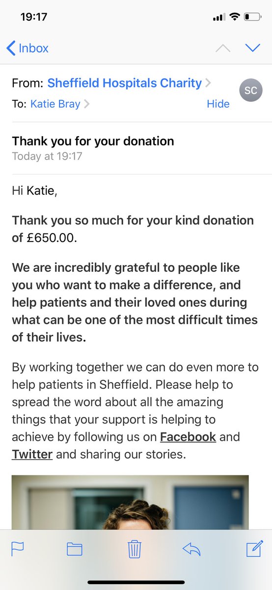 Today I sent the final total of £650 to the Sheffield Hospitals Charity with instructions that the funds were raised for The Chesterman Wing. Thank you again to everyone who donated! I can’t wait to go on Tuesday with my mum to her appointment and share the good news! 