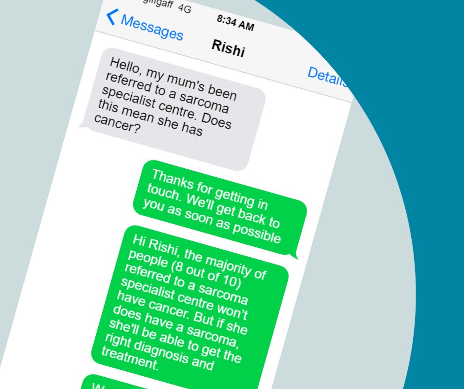 Sarcoma_UK's tweet photo. Can’t call? Jst txt instead. The Support Line Text service starts Monday.

Now you can text the Support Line any time and in your own space, with specific sarcoma questions or if you just need some support.

Text: 07860058830
Phone: 0808 801 0401
Email: supportline@sarcoma.org.uk https://t.co/oRHoI0EHdk