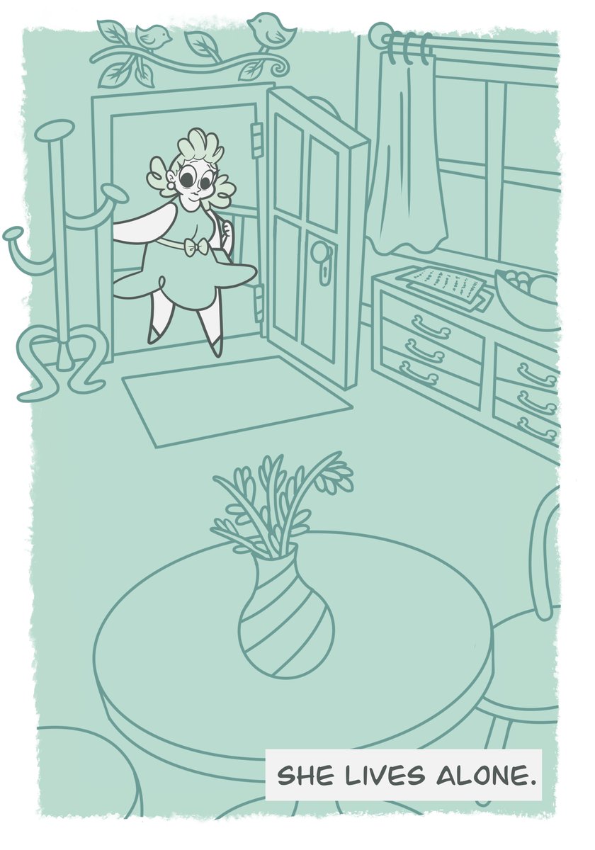 KyraKupetsky's tweet image. Here’s an original, one-shot comic I made for fun! It’s called THIS IS SHE, it’s about a lonely, middle-aged lady who hits it off with a telemarketer lady and they fall in love. I hope you enjoy it! 💕 (Pages 4/40)