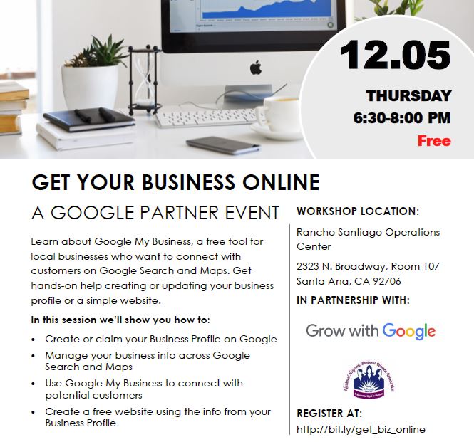 Get Your Business Online - A Google Partner Event - mailchi.mp/096d4d99c789/n…

Learn about Google My Business, a free tool for local businesses that want to connect with customers on Google Search and Maps. Get hands-on help in creating or updating your business profile.