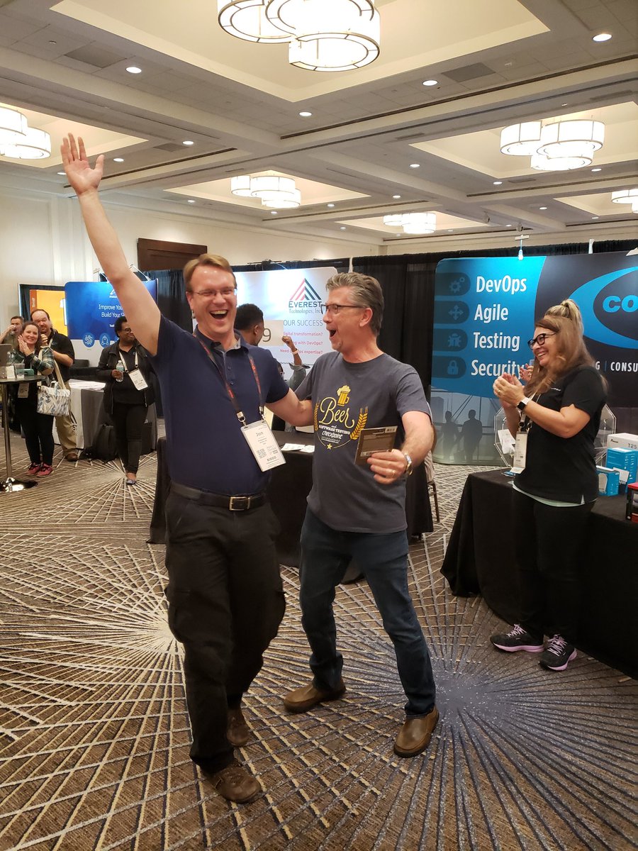 BobCrews_CPTech's tweet image. A brief lesson on &quot;how to show you&apos;re excited when you win the #Checkpointech prize here at #AgileDevOpsEast&quot;! Crazy great conference!